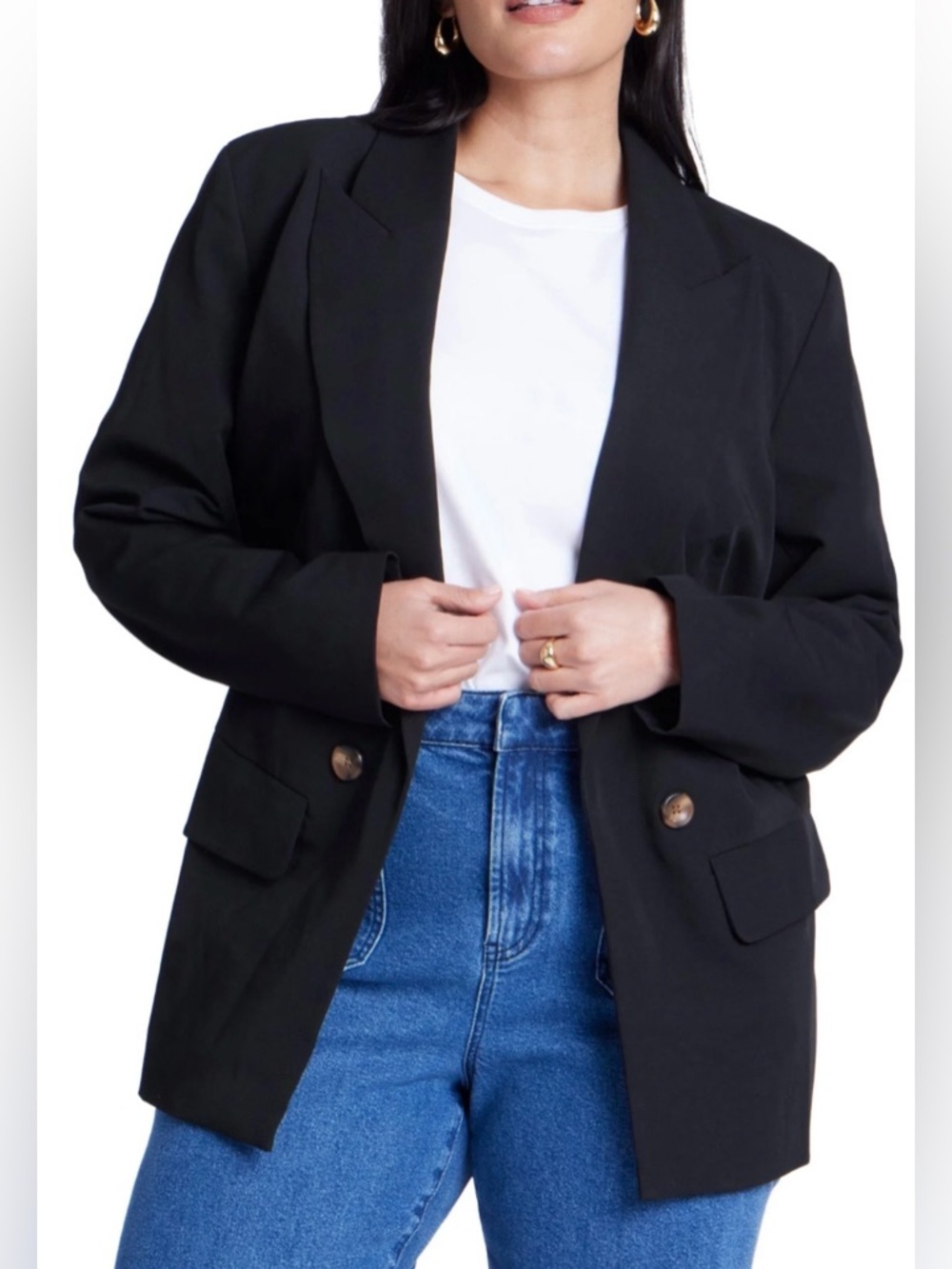 NWT ELOQUII Women's Plus Size Long Relaxed Blazer in Black, size 30, Casual Chic